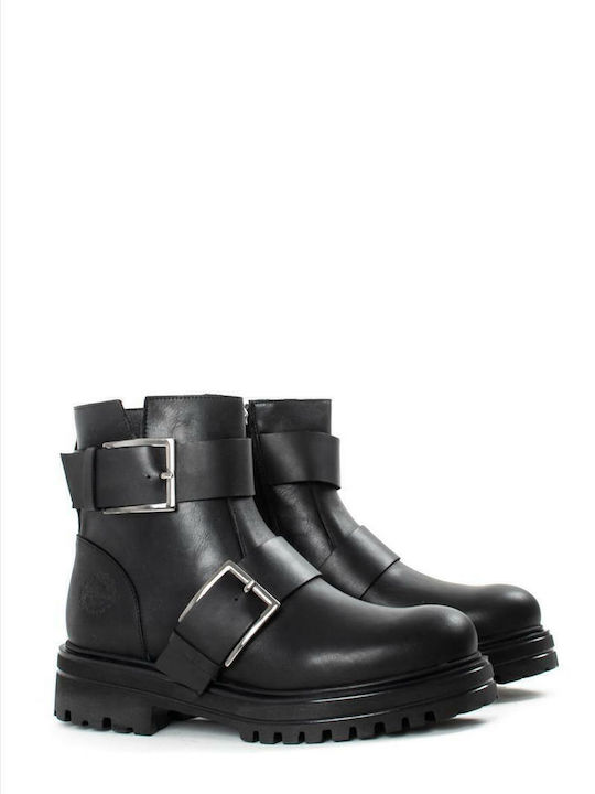 Leder Stiefeletten Damen Schwarz