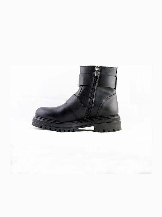 Leder Stiefeletten Damen Schwarz
