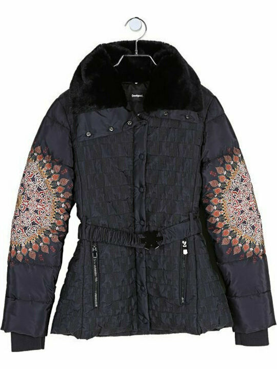 Kurz Damen Puffer Jacke für Winter Schwarz