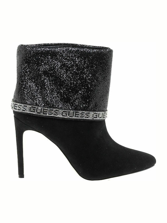 Teegana Suede Γυναικεία Μποτάκια με Ψηλό Τακούνι Μαύρα
