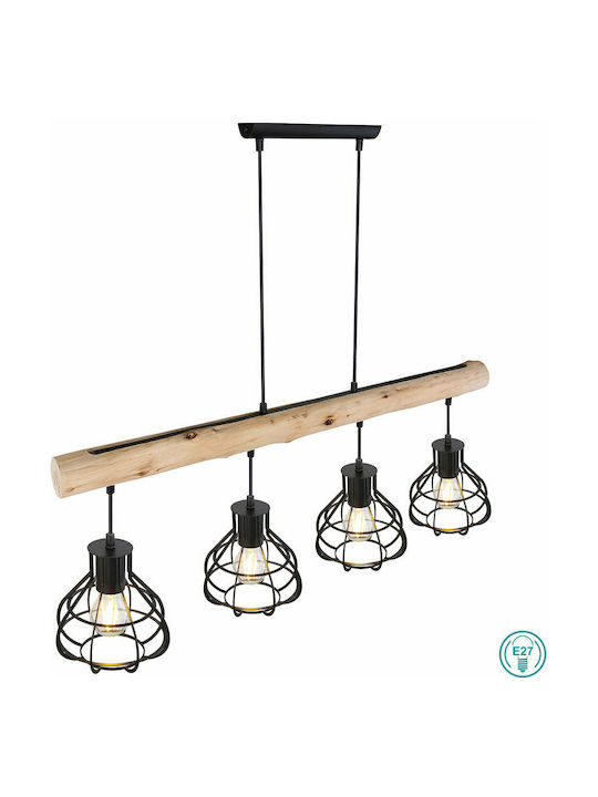 Globo Lighting Clastra Pendant Light Black Rail for 4 Bulbs E27 90x18x120cm