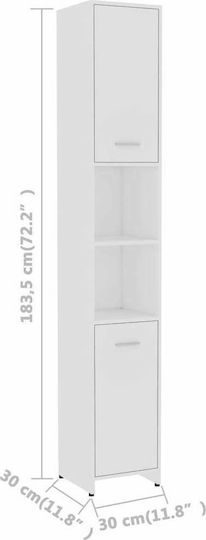 vidaXL Floor Bathroom Column Cabinet L30xD30xH183.5cm White