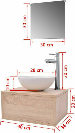vidaXL Πάγκος με Νιπτήρα & Καθρέπτη Μ40xΒ34xΥ20cm Δρυς