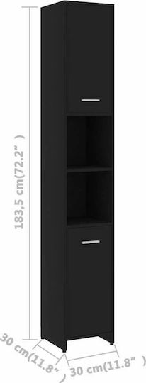 vidaXL Floor Bathroom Column Cabinet L30xD30xH183.5cm Black