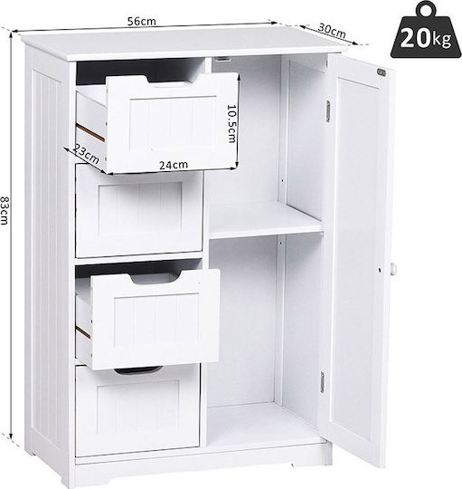 Kleankin 834-181 Cabinet de baie L56xA30xÎ83cm Alb