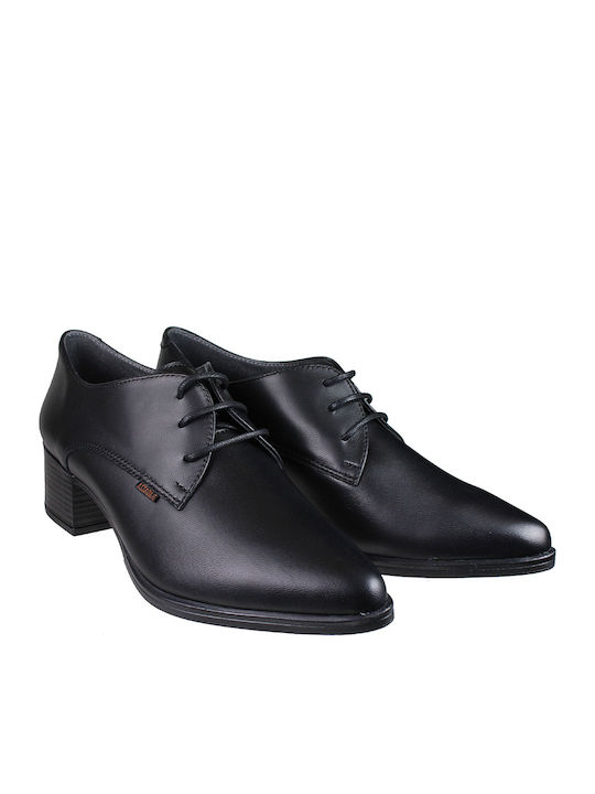 Leder Damen Oxford-Stiefeletten Schwarz