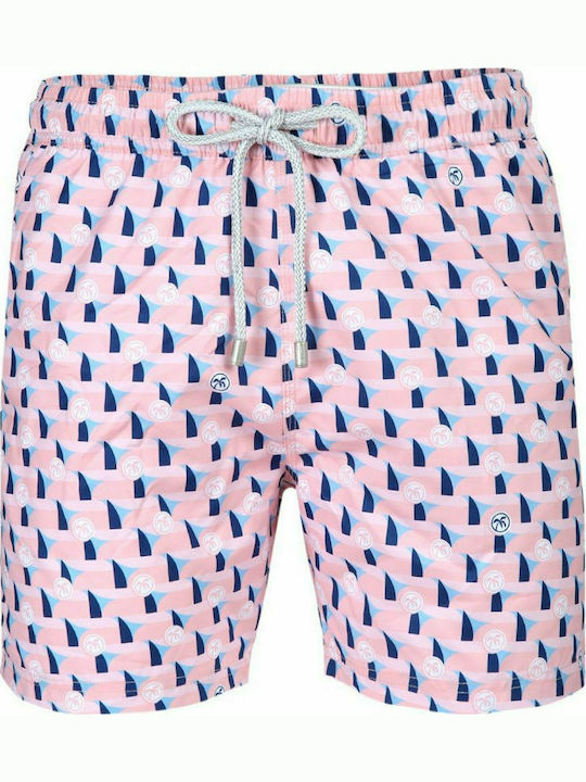 John Frank Geo Palm Men's Swimwear Shorts Pink with Patterns