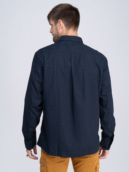 Staff Tyler Original Men's Shirt Long Sleeve Cotton Polka Dot Navy Blue