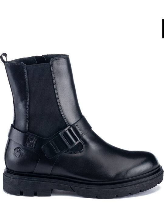 Leder Stiefeletten Damen Schwarz