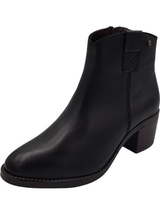 Leather Women's Ankle Boots with Medium Heel Black