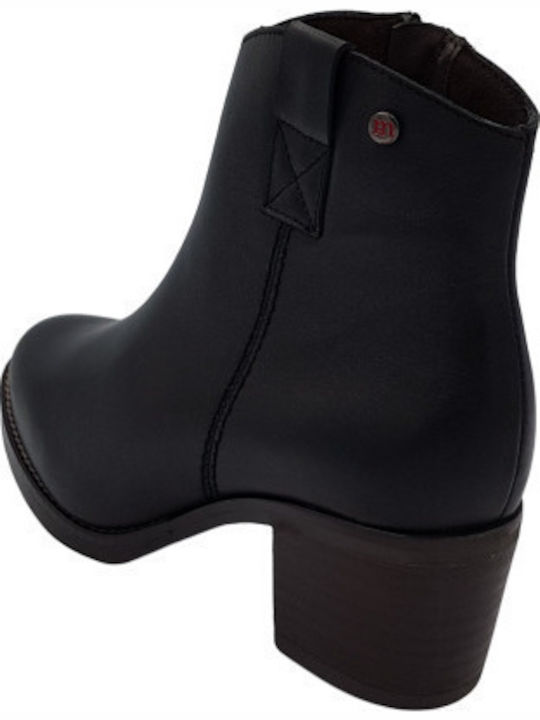Leather Women's Ankle Boots with Medium Heel Black