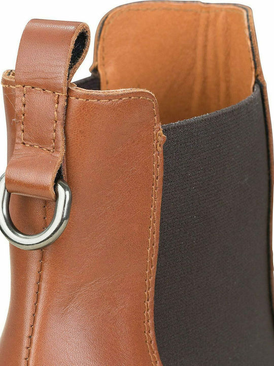 Leather Women's Chelsea Boots with Medium Heel Tabac Brown