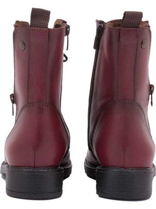 Leather Women's Ankle Boots Burgundy