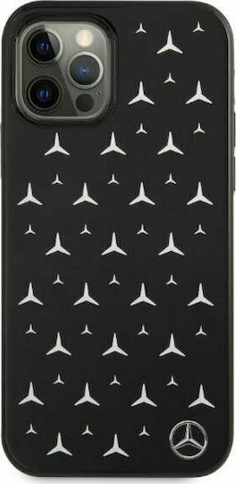 Mercedes-Benz Silver Stars Pattern Umschlag Rückseite Kunststoff Schwarz (iPhone 12 Pro Max)