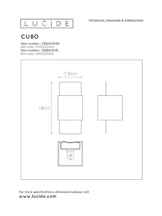 Lucide Lightning Modern Lamp Wall with Socket G9 Black