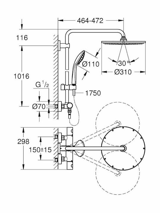Grohe Euphoria XXL 310 Duschsäule mit Wannenbatterie 113,2cm Kupfer