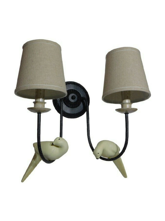GloboStar Bird Vintage Leuchte Wand mit Fassung E27 Schwarz 43x16x30cm