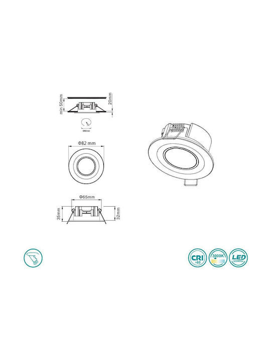 Trio Lighting Core Rund Kunststoff Einbau Spot mit integriertem LED und Warmweißes Licht Schwarz 8.2x8.2cm. 1Stück