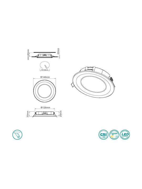 Trio Lighting Core Round Plastic Recessed Spot with Integrated LED and Warm White Light Black 14.8x14.8cm. 1pcs