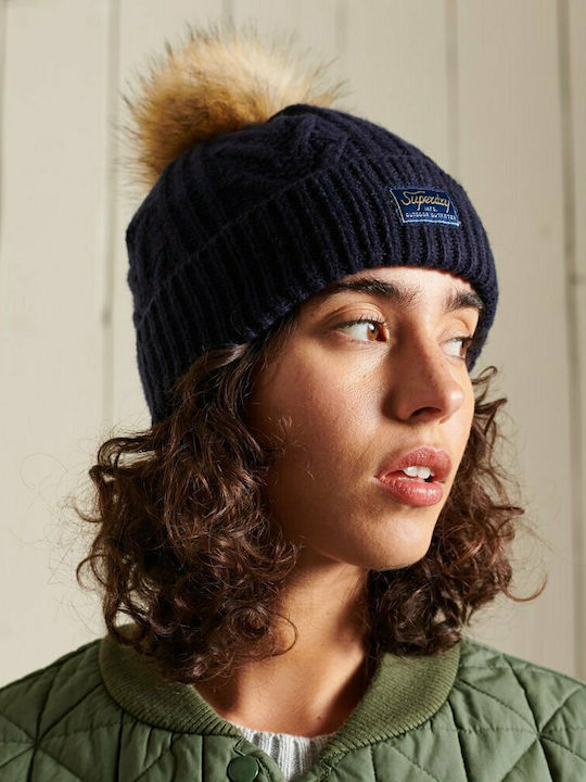 Cable Lux Pom Pom Beanie Beanie Knitted in Blue color