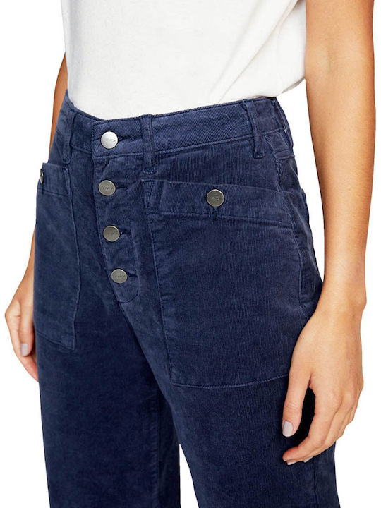 Women's High-waisted Fabric Trousers Blue