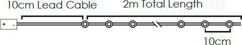 20 Lights LED 2m. Warm White Battery in String 1pcs