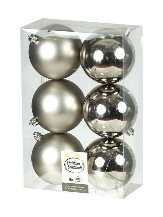 Hanging Ball Ornament Ornament Plastic Silver 8cm Set 6pcs