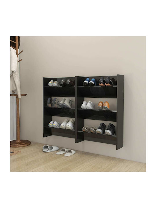 Lemnoasă Suport pentru pantofi cu 3 Rafturi Black Glossy 2τμχ L60xW18xH90cm