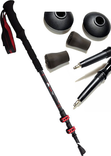 AlpinPro Pair of Telescopic Carbon Fiber Fast Lock Trekking Poles with 3 Sections Pindos Carbon Black 210gr