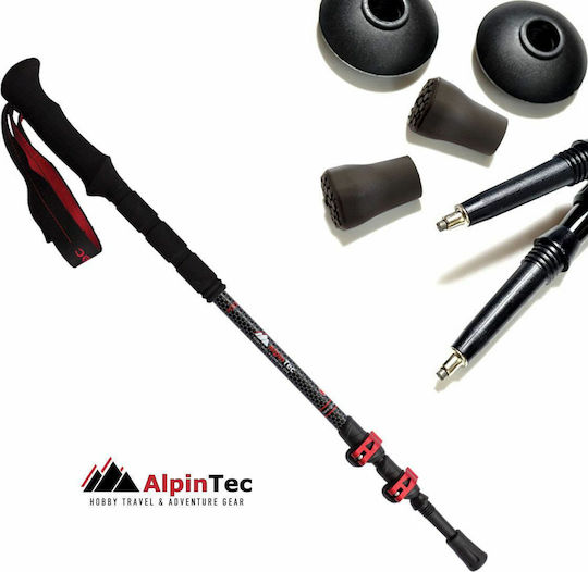 AlpinPro Pair of Telescopic Carbon Fiber Fast Lock Trekking Poles with 3 Sections Pindos Carbon Black 210gr