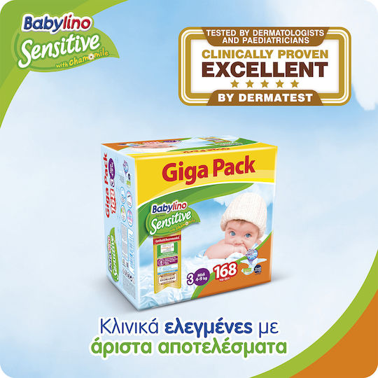 Babylino Scutece Cu Bandă Adezivă Sensitive Nr. 3 Pentru 4-9kg 168 Bucăți