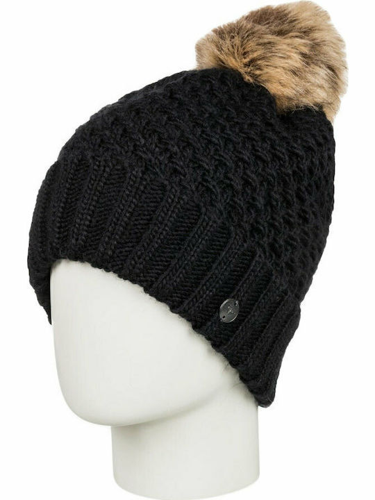 Blizzard Pom Pom Beanie Frauen Fleece Beanie mit Strickmuster in Schwarz Farbe
