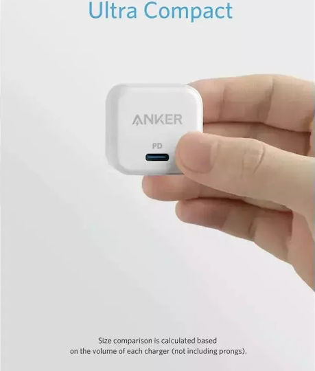 Anker Φορτιστής Χωρίς Καλώδιο με Θύρα USB-C 20W Power Delivery / Quick Charge 3.0 Λευκός (Powerport III Cube)