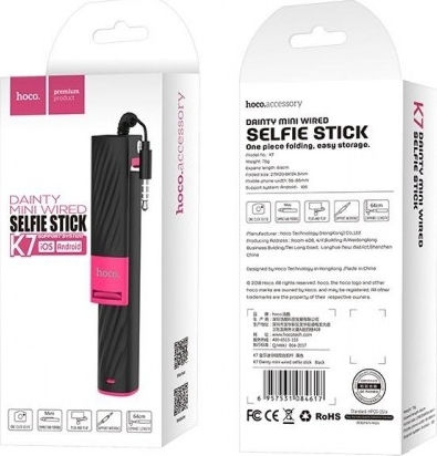 Hoco K7 Dainty Selfie Stick με Καλώδιο 3.5mm Μαύρο