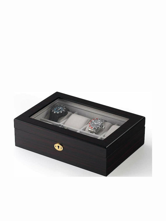 Rothenschild Wooden Case with transparent lid for 8 watches in Black color RS-2105-8E