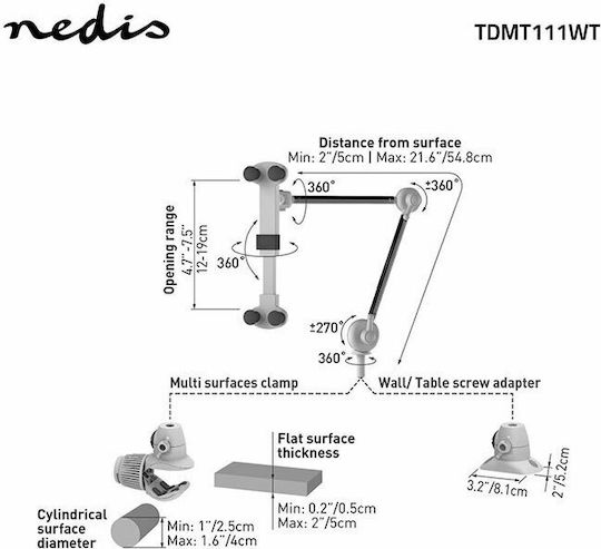 Nedis TDMT111WT Tablet Stand Desktop Until 12" White