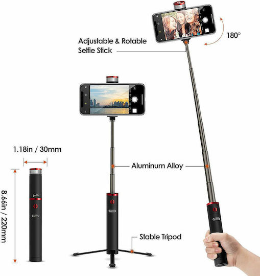 Ezra BST01 Selfie Stick Τρίποδο Κινητού Bluetooth Μαύρο