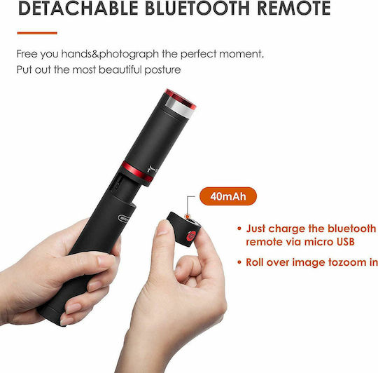 Ezra BST01 Selfie Stick Τρίποδο Κινητού Bluetooth Μαύρο