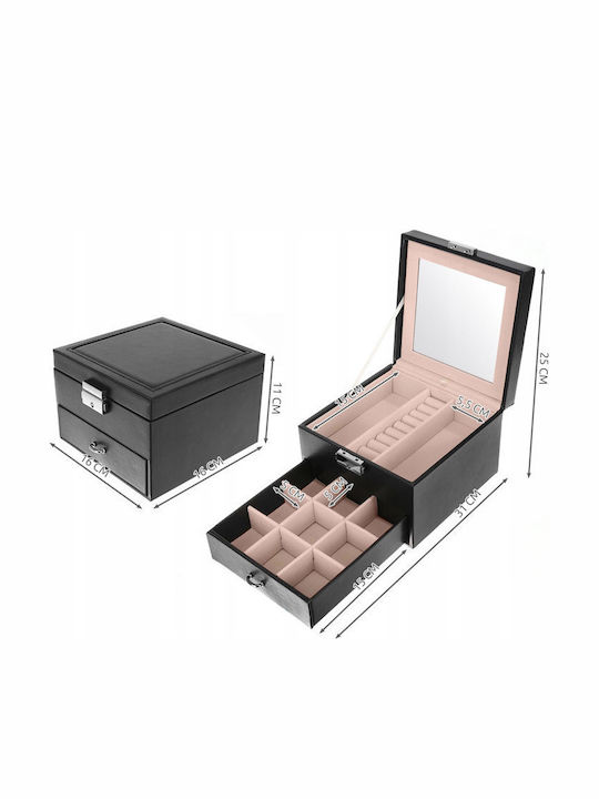 SPM Jewellery Box Made of Faux Leather with Drawer Black 31x16x25cm
