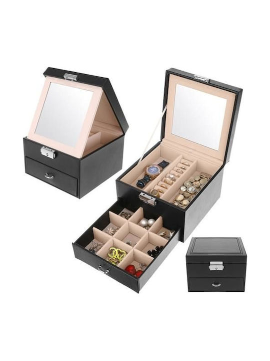 SPM Jewellery Box Made of Faux Leather with Drawer Black 31x16x25cm