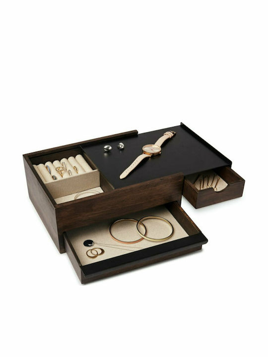 Umbra Stowit Wooden Jewellery Box with Drawer Brown 26x22.2x12.1cm