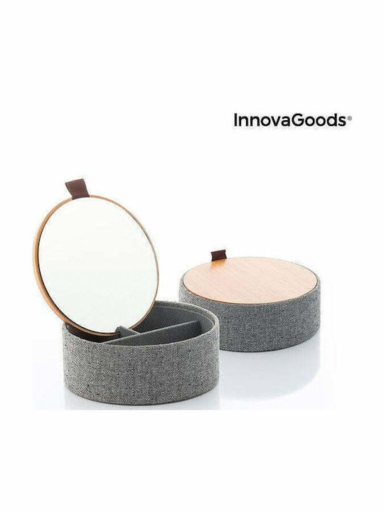 InnovaGoods Mibox Bamboo Schmuckkästchen Stoff mit Spiegel Schwarz 15.5x6x15.5cm