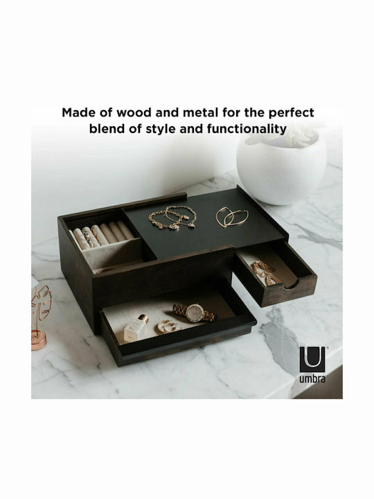 Umbra Stowit Wooden Jewellery Box with Drawer Brown 26x22.2x12.1cm