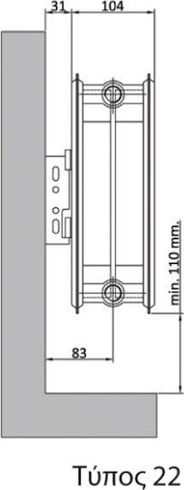 Linea VZ External Loop Panel Radiator Body Double-column 22/600/700 1376kcal/h