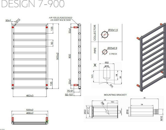 Karag Design 7 Towel Rail Bathroom 900x500 194kcal/h Silver