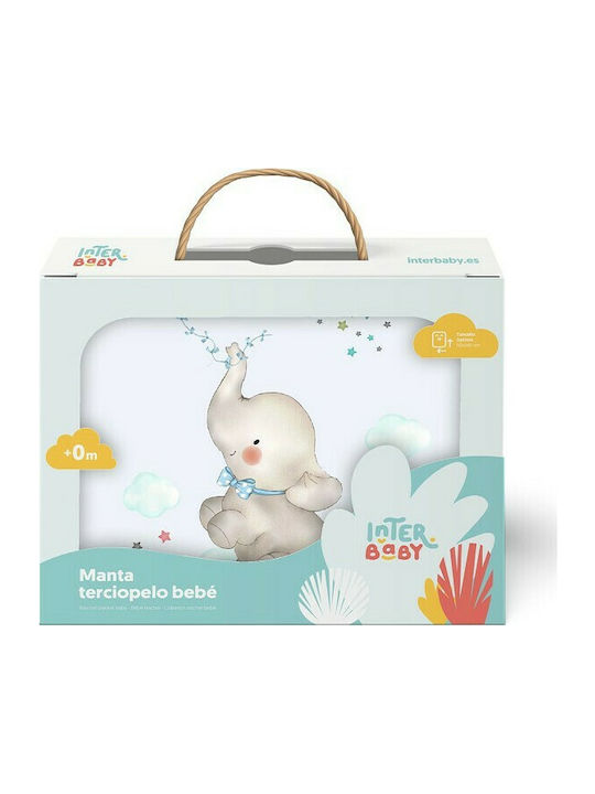 Interbaby Blanket Cot Rachel Elefante Fleece Light Blue 110x140cm