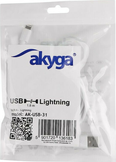 Akyga USB-A to Lightning Cable White 1.8m (AK-USB-31)