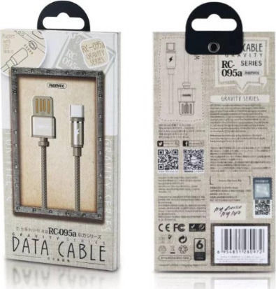 Remax Gravity RC-095i Braided / Magnet detasabil USB-A la Cablu Lightning Auriu 1m