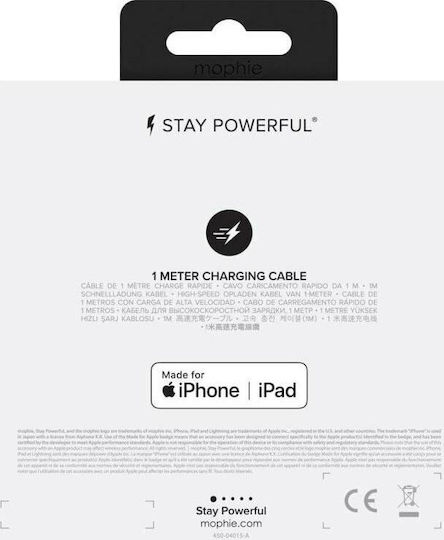 Mophie Плетена USB-A към Lightning кабел Черен 3м (409903216)