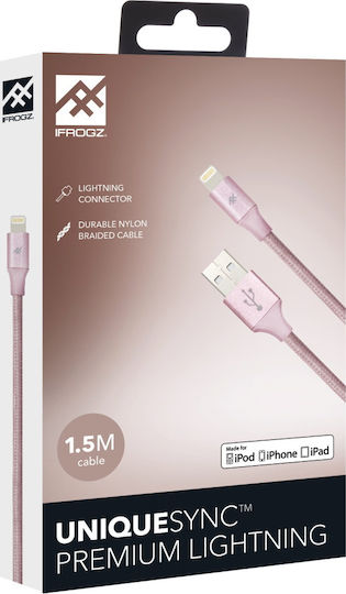 iFrogz Braided USB to Lightning Cable Ροζ 1.5m (IFUSLC-RG1)
